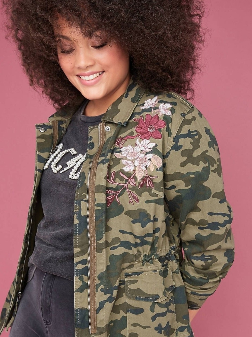 Lane Bryant Camouflage Utility Jacket with Floral Embroidery – Size 22/24